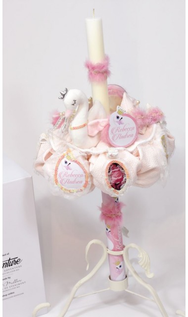 Lumanare de botez pentru fetite cu lebeda fermecata, Lebada Roz Pink Swan 5